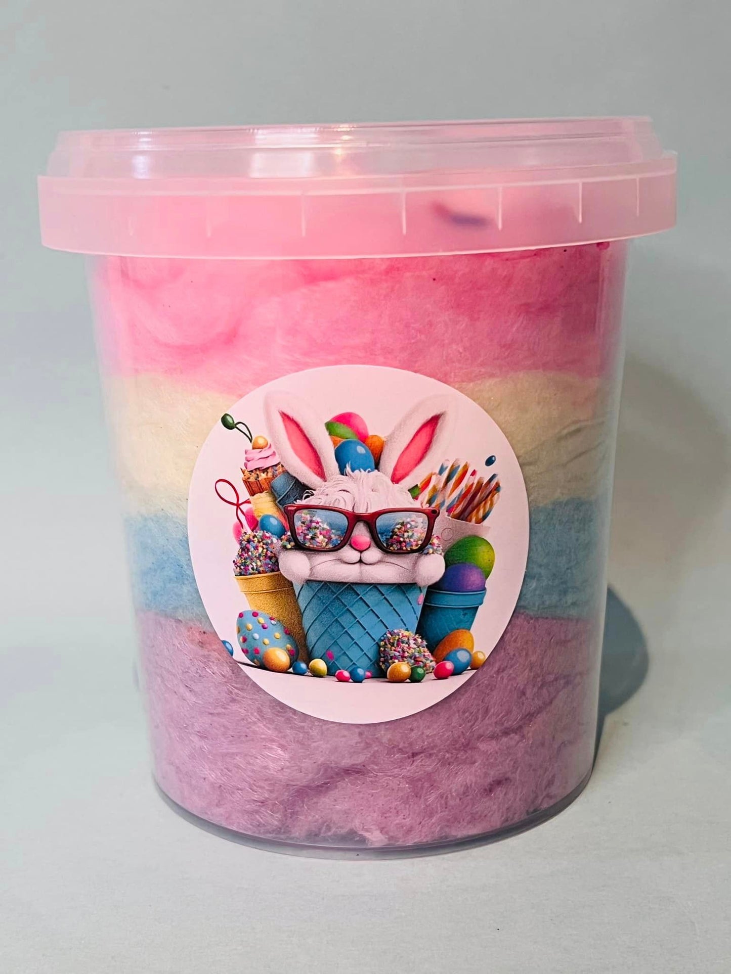 Rainbow Floss Tub + Candy Chocolate Eggs + Personalised Bunny Sticker